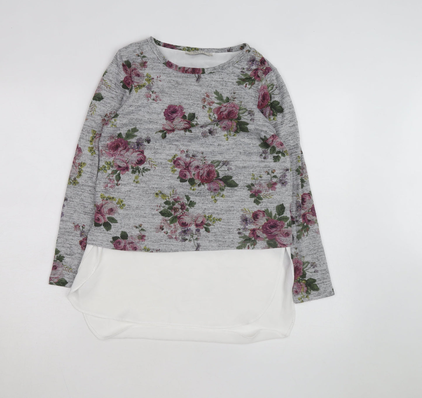 Oasis Women Grey Floral Pullover Jumper XS Long Sleeve Knit