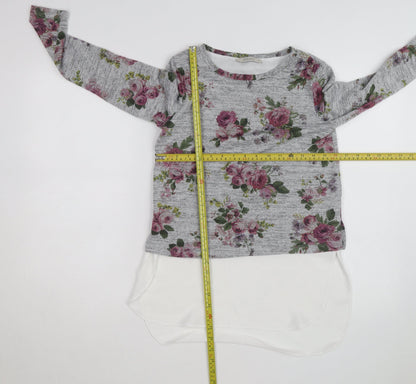 Oasis Women Grey Floral Pullover Jumper XS Long Sleeve Knit