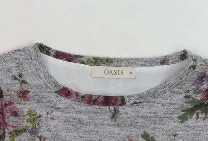 Oasis Women Grey Floral Pullover Jumper XS Long Sleeve Knit