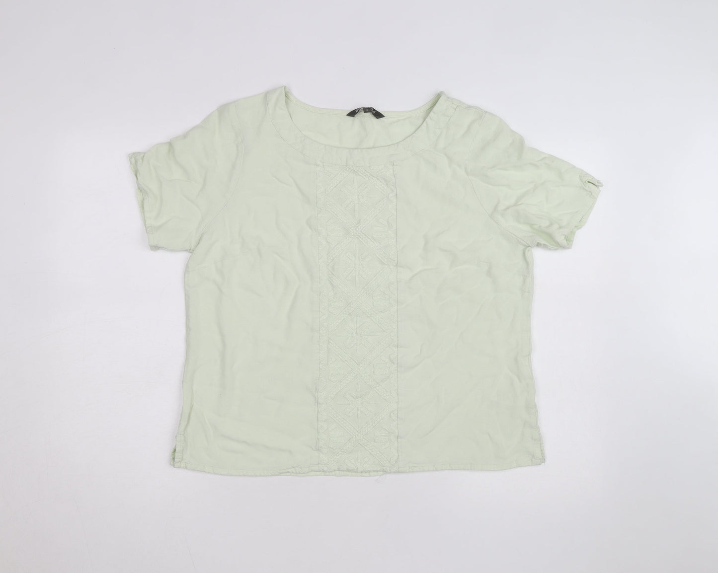 Bonmarché Women’s Green Short Sleeve Embroidered Woven Blouse Size 16
