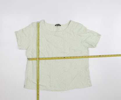 Bonmarché Women’s Green Short Sleeve Embroidered Woven Blouse Size 16