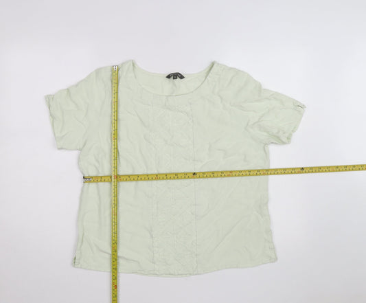 Bonmarché Women’s Green Short Sleeve Embroidered Woven Blouse Size 16