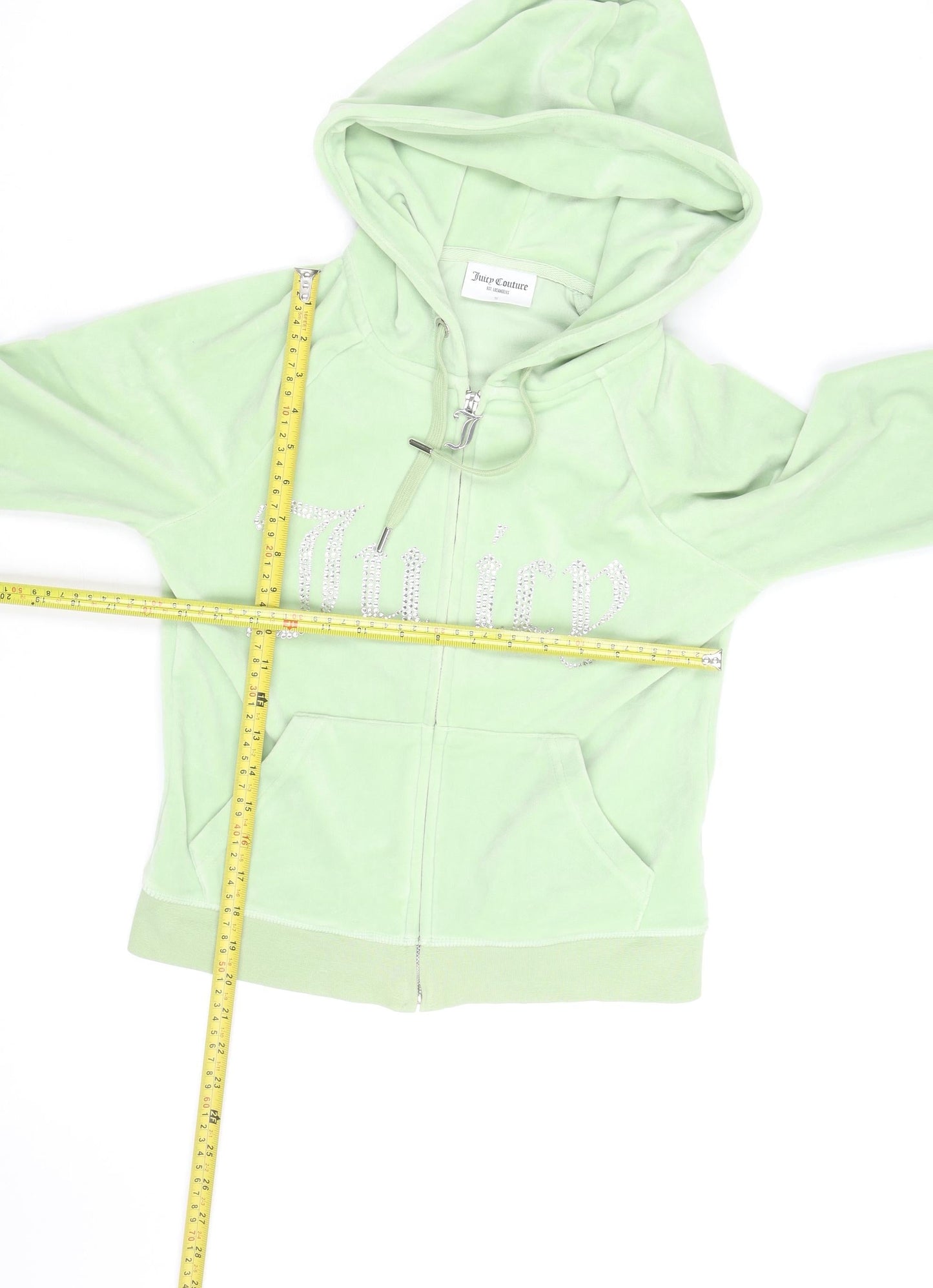 Juicy Couture Womens Green Velour Full Zip Hoodie S Rhinestone Logo