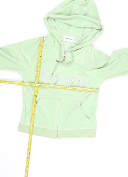 Juicy Couture Womens Green Velour Full Zip Hoodie S Rhinestone Logo
