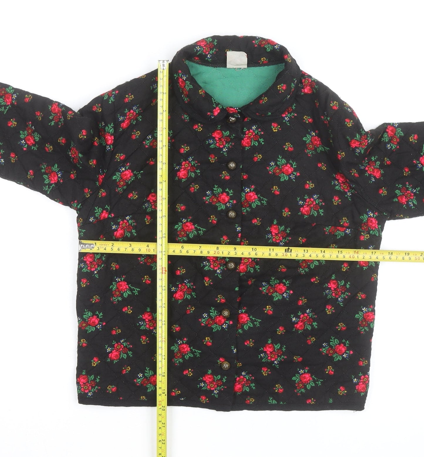 Hellweg Cherie Women's Black Floral Quilted Cotton Jacket Size 12