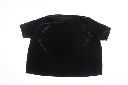 Mango Women's Black Velvet Short Sleeve Pullover Jumper Size 12