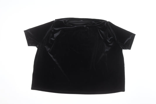 Mango Women's Black Velvet Short Sleeve Pullover Jumper Size 12