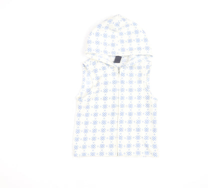 GAP Kids White Blue Fair Isle Fleece Hooded Vest XS (4) Girls