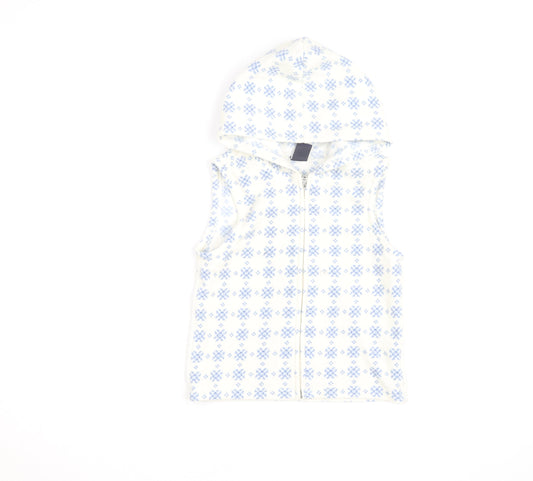 GAP Kids White Blue Fair Isle Fleece Hooded Vest XS (4) Girls