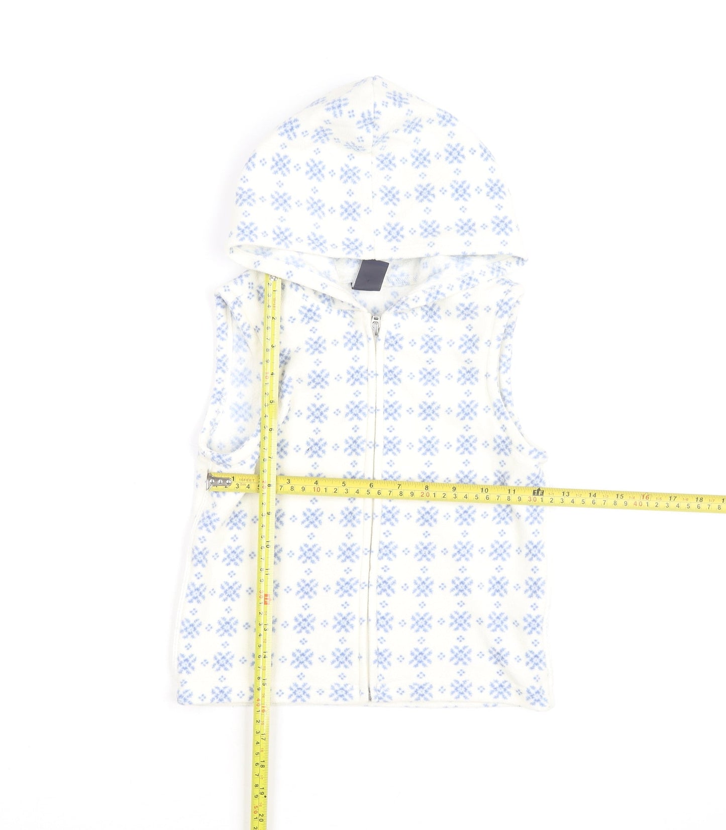 GAP Kids White Blue Fair Isle Fleece Hooded Vest XS (4) Girls