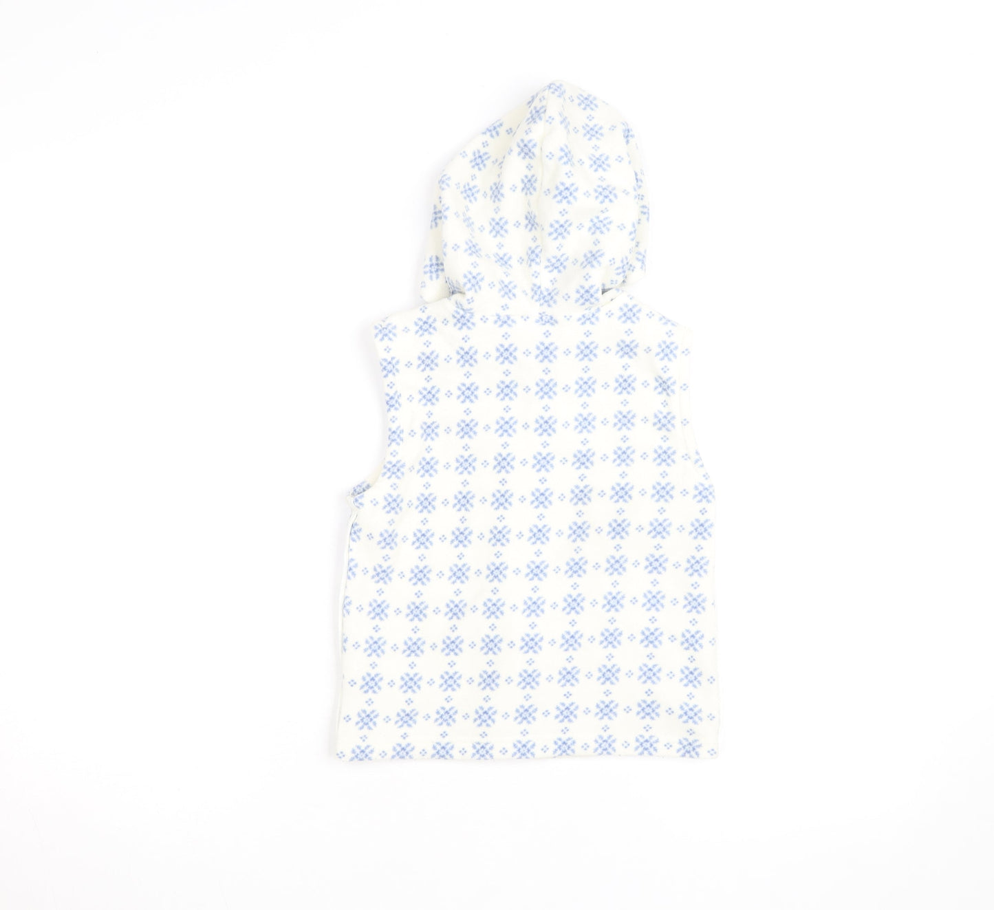 GAP Kids White Blue Fair Isle Fleece Hooded Vest XS (4) Girls