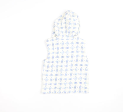 GAP Kids White Blue Fair Isle Fleece Hooded Vest XS (4) Girls