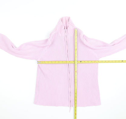 Next Women Pink Ribbed Full Zip High Neck Cotton Jumper Size L