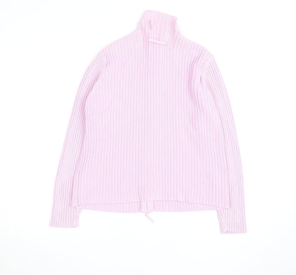 Next Women Pink Ribbed Full Zip High Neck Cotton Jumper Size L