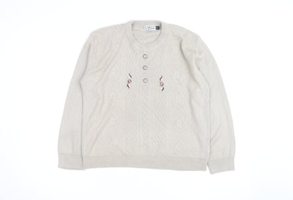 Anne Smith Women’s Beige Knit Henley Jumper M Embroidered