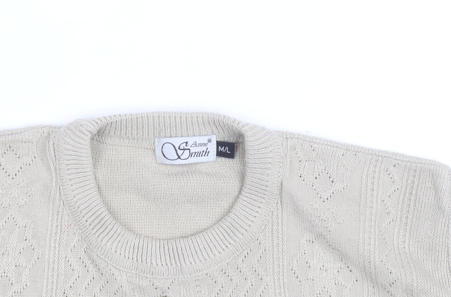 Anne Smith Women’s Beige Knit Henley Jumper M Embroidered