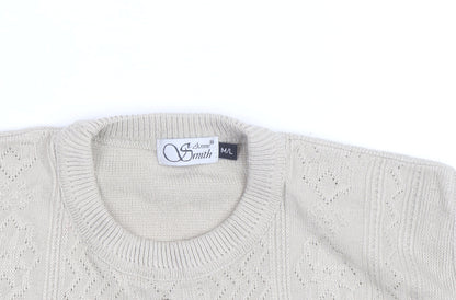 Anne Smith Women’s Beige Knit Henley Jumper M Embroidered