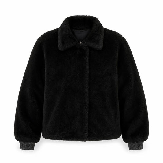 Front view of Sud Express Women’s Black Faux Fur Bomber Jacket, size S