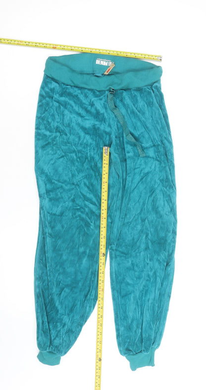 Denim Co Womens Green Velour Jogger Trousers Size S
