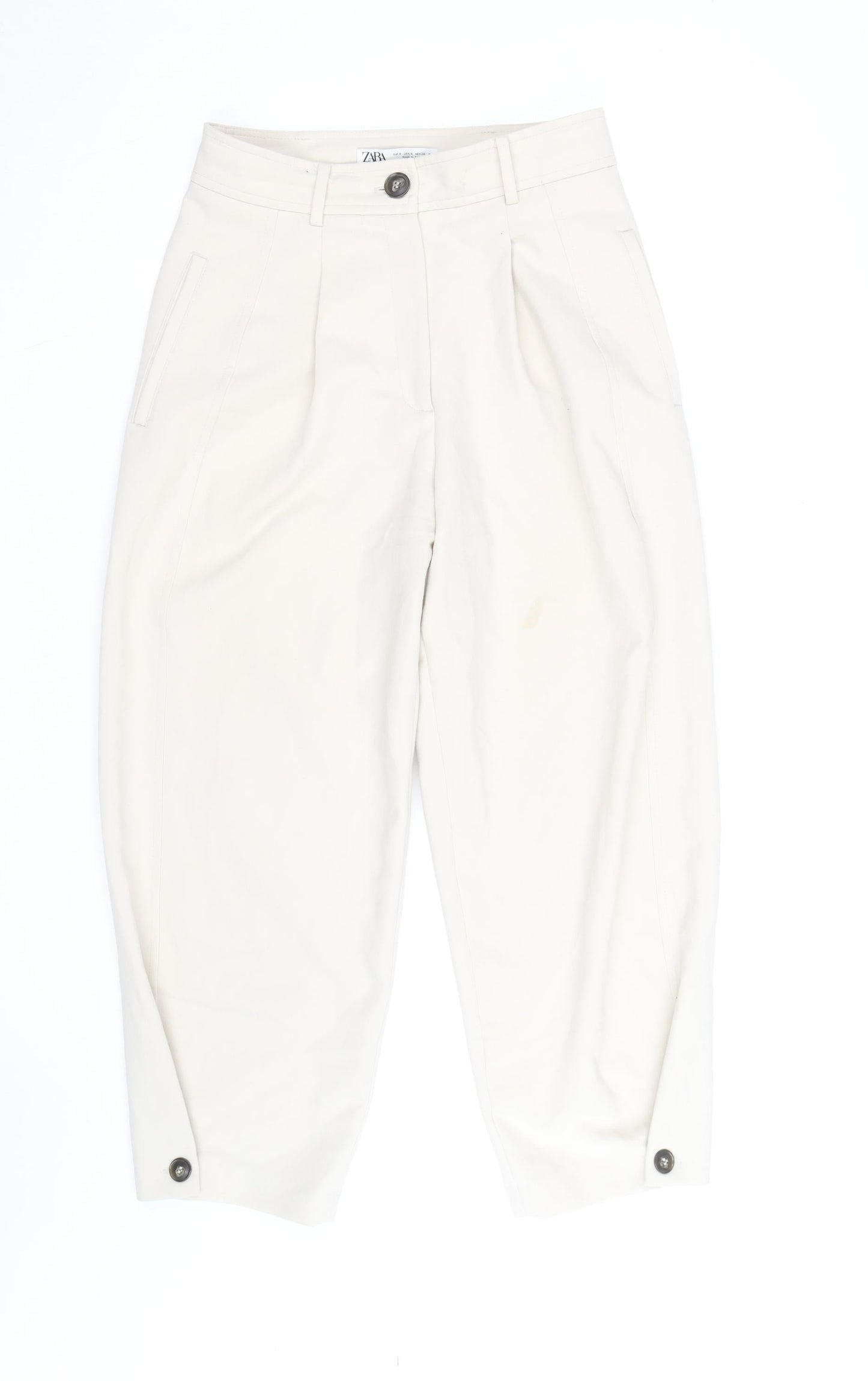 Zara Men's Ivory Cropped Pleated Tapered Trousers Size S