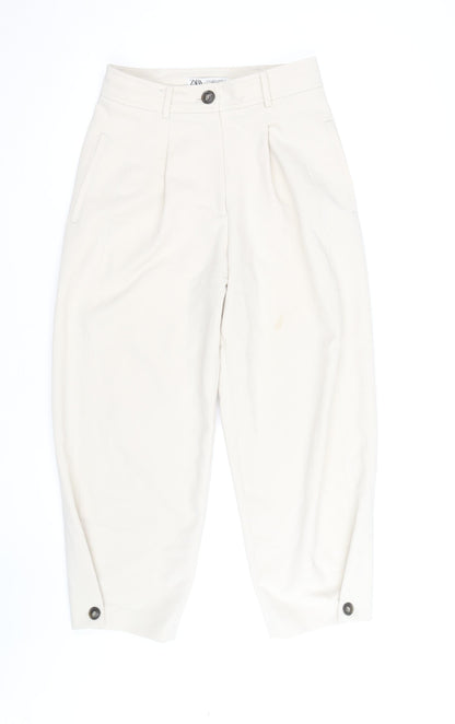 Zara Men's Ivory Cropped Pleated Tapered Trousers Size S