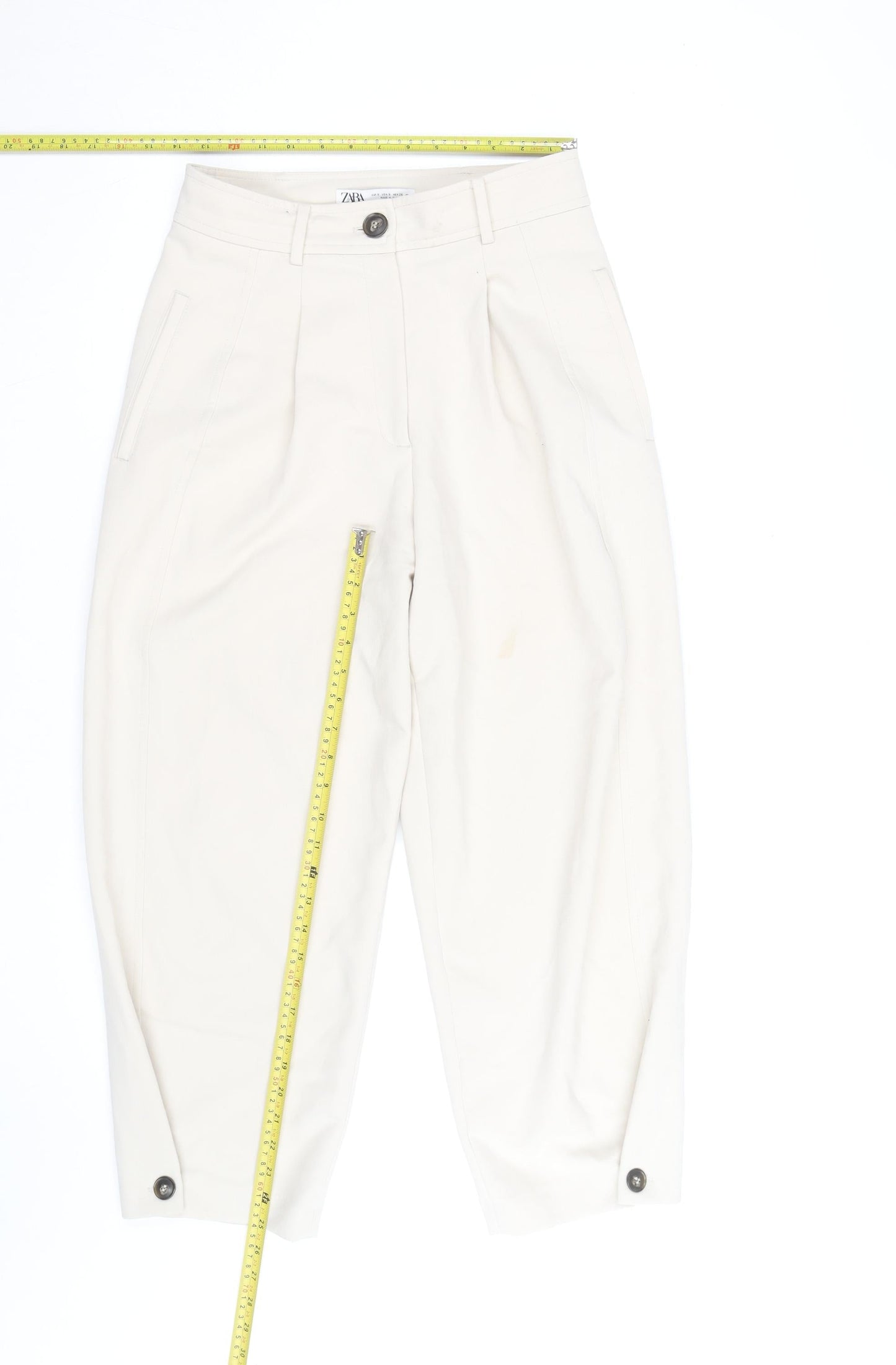 Zara Men's Ivory Cropped Pleated Tapered Trousers Size S