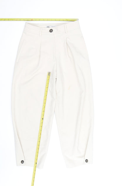 Zara Men's Ivory Cropped Pleated Tapered Trousers Size S