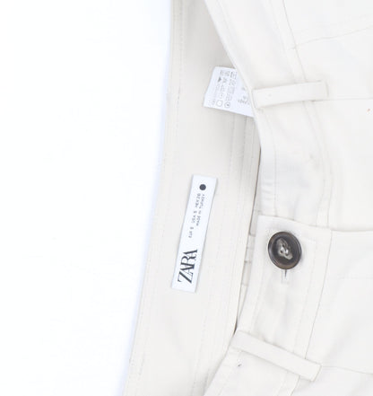 Zara Men's Ivory Cropped Pleated Tapered Trousers Size S