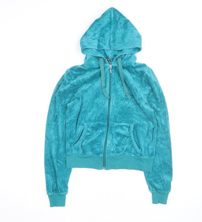 Denim Co Women Teal Velour Full Zip Hoodie Size 12 UK