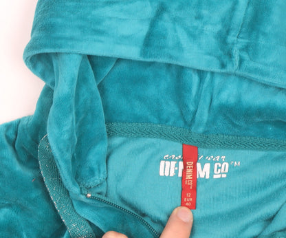 Denim Co Women Teal Velour Full Zip Hoodie Size 12 UK