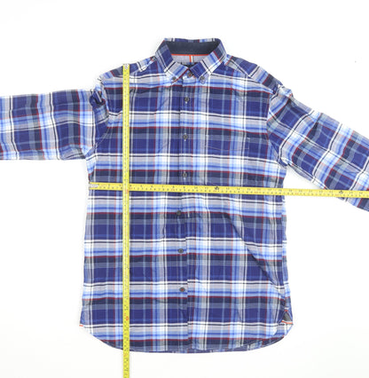Marks and Spencer Blue Harbour Men's Blue Plaid Button-Up Shirt S