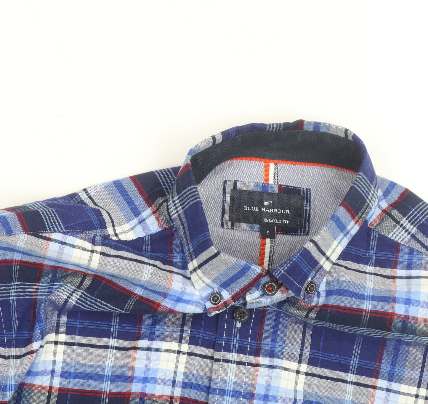 Marks and Spencer Blue Harbour Men's Blue Plaid Button-Up Shirt S