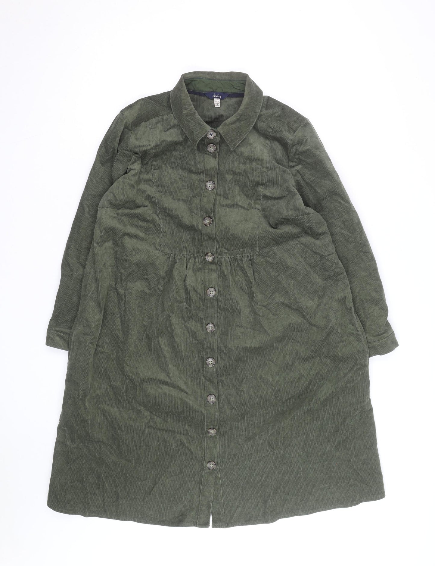 Joules Women Green Corduroy Shirt Dress Size 12 Long Sleeve Casual