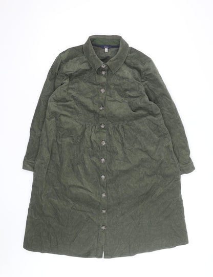 Joules Women Green Corduroy Shirt Dress Size 12 Long Sleeve Casual