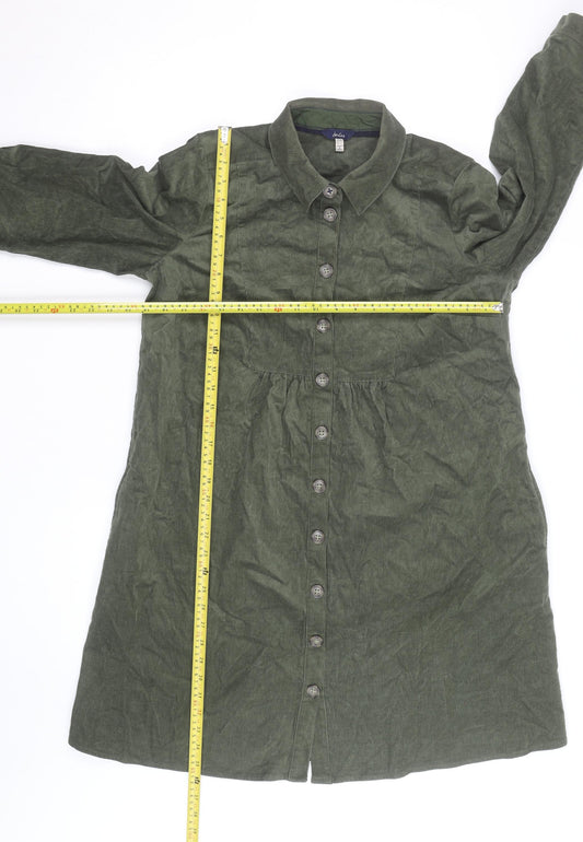 Joules Women Green Corduroy Shirt Dress Size 12 Long Sleeve Casual