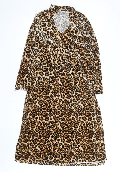 SasJee Women’s Brown Leopard Print Velvet Wrap Dress M