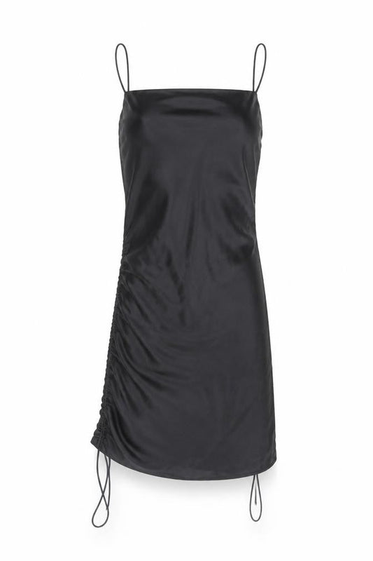 ZARA Women’s Black Slip Dress Size 8 Satin Ruched Partywear