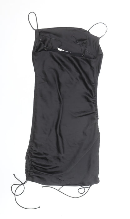 ZARA Women’s Black Slip Dress Size 8 Satin Ruched Partywear