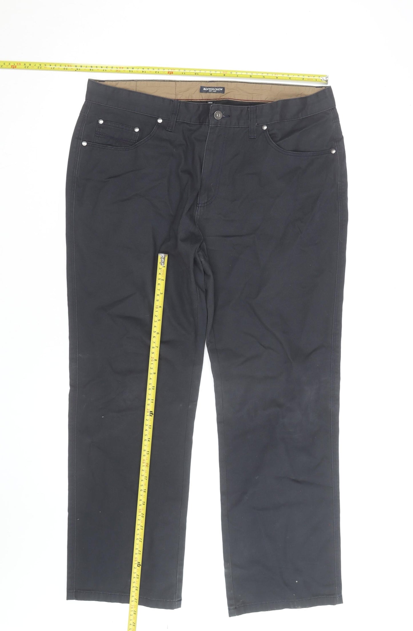 Boston Crew Men's Black Chino Trousers 36W 29S Regular Fit Cotton