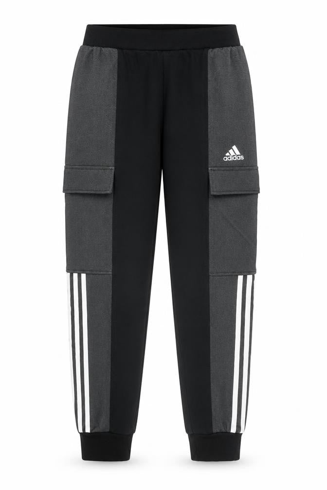 Front view of Adidas boys’ black jogger fleece activewear trousers 10 years