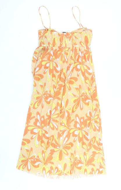 Zara Women Orange Floral Slip Dress Size 10 Summer Lightweight