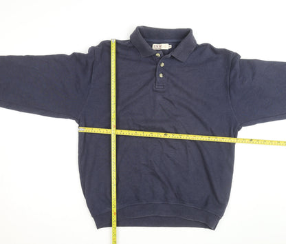 EWM Men's Navy Cotton Acrylic Long Sleeve Henley Jumper M