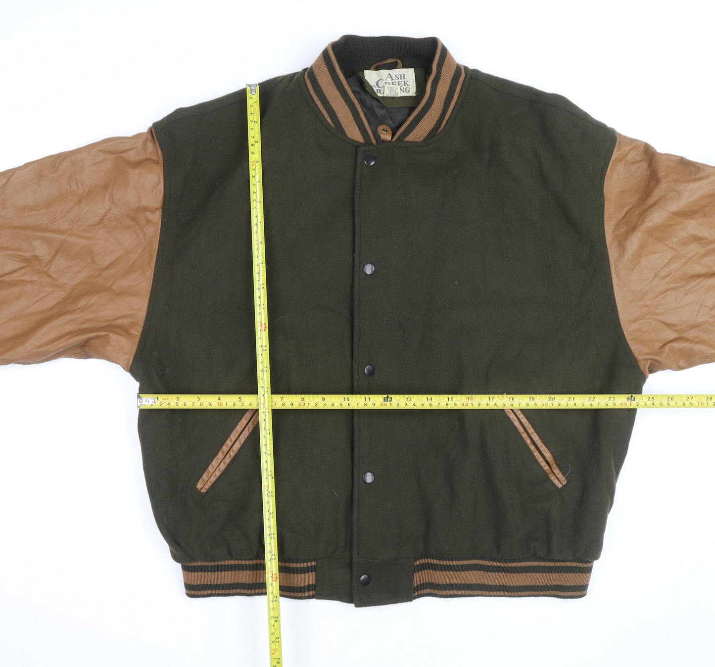 Ash Creek Trading Men's Green & Brown Wool Leather Varsity Jacket XL