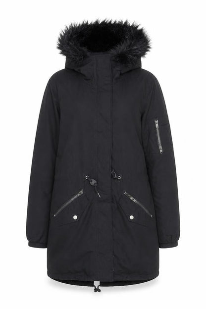 H&M Women’s Black Parka Coat Size 12 Hooded Faux Fur Trim Winter Jacket