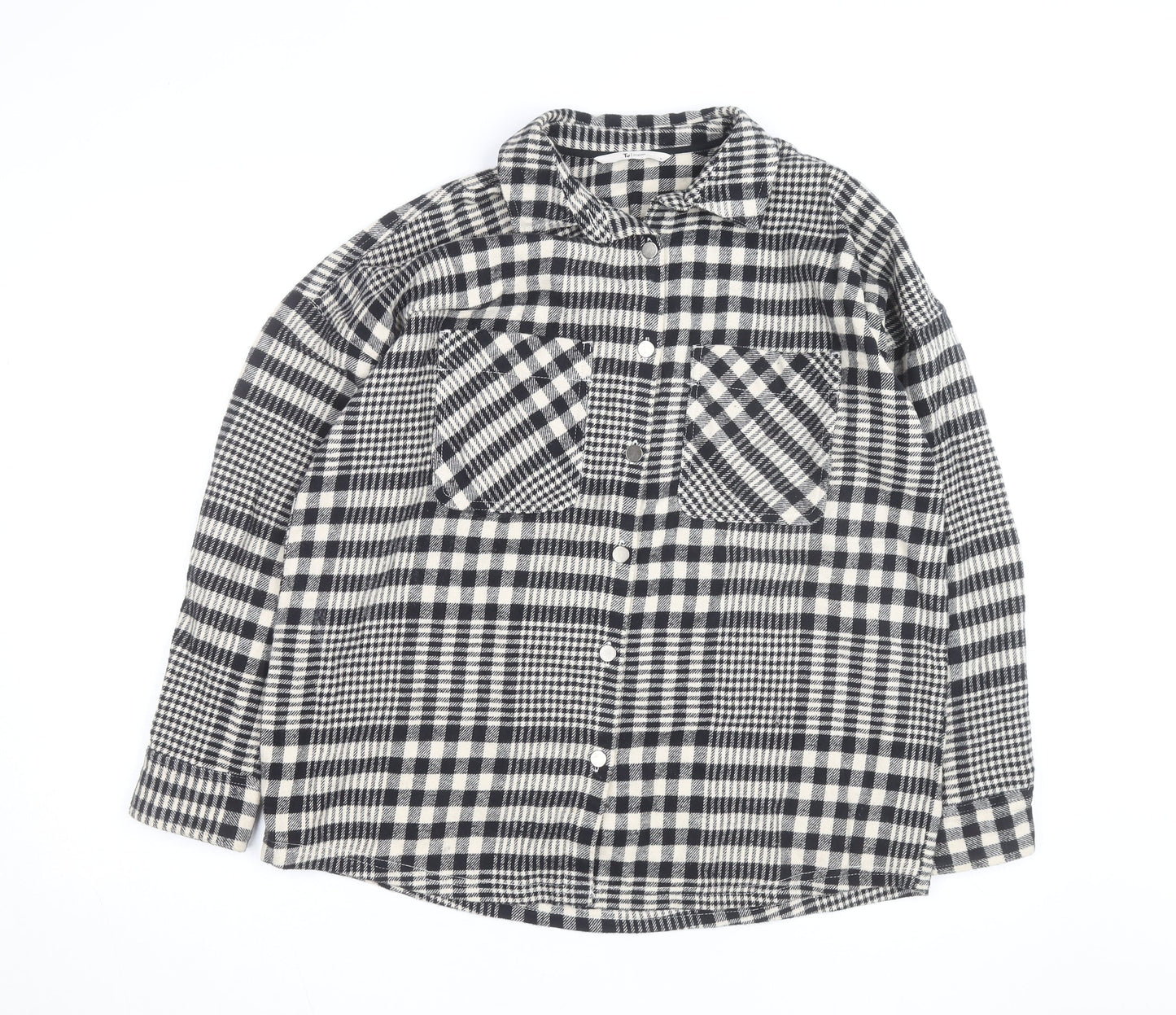 Tu Women Black Check Flannel Shacket Size 8 Button Front