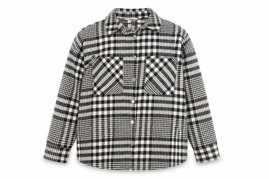 Tu Women Black Check Flannel Shacket Size 8 Button Front