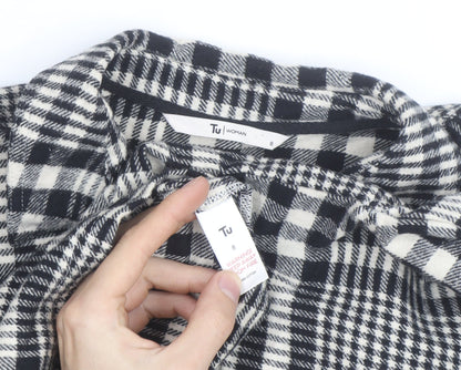 Tu Women Black Check Flannel Shacket Size 8 Button Front