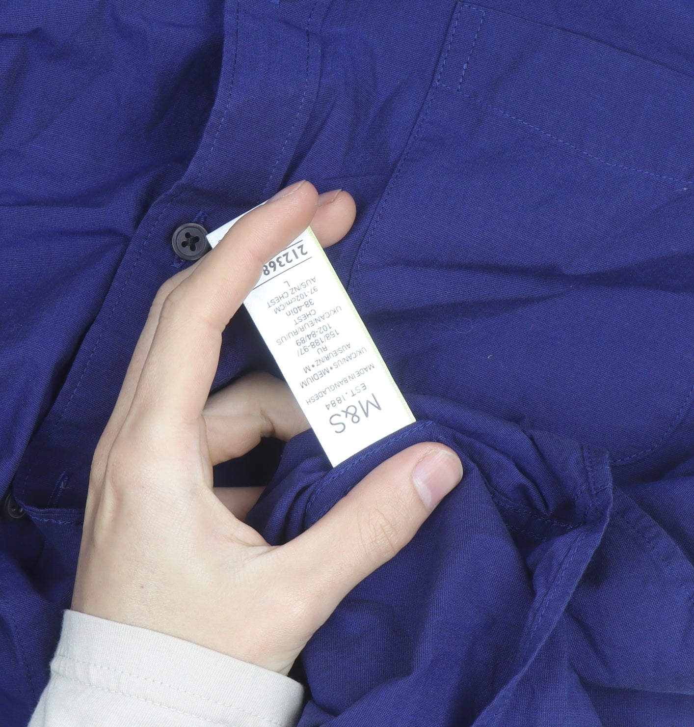 Marks and Spencer Men's Blue Cotton Button-Down Long Sleeve Shirt L