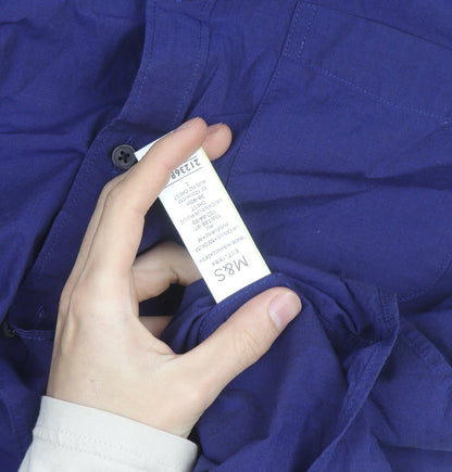 Marks and Spencer Men's Blue Cotton Button-Down Long Sleeve Shirt L