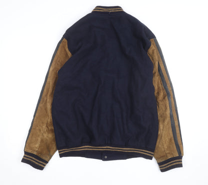 RETREAT Men's Blue Wool Leather Varsity Jacket Size S